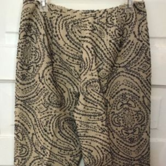 Talbots Lined Navy Embroidered Beige Linen Blend - Picture 3 of 4